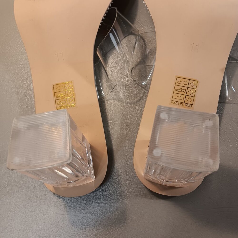 Vivianly Clear Strap Block Heel Sandals in Nude Size 11 - Picture 9 of 11
